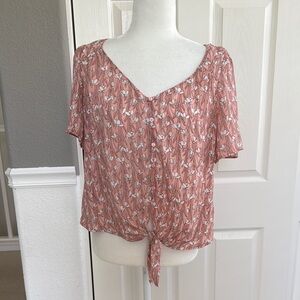 Lush Pink Women's Top with Tie Front - Size M